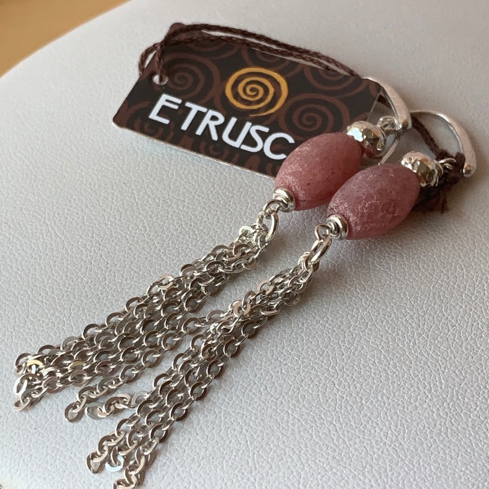 PINK QUARTZ TASSEL DANGLE STERLING SILVER EARRINGS